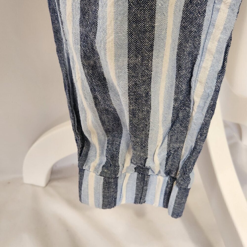 Indigo Rein Women’s SZ M Blue Stripe Linen Blend Pull On V-Waist Joggers Beach - Picture 9 of 16